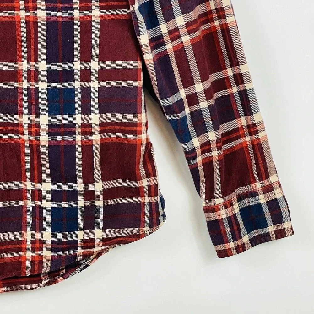 Banana Republic Luxe Mens Medium Slim Shirt Flannel Maroon Plaid Cabin‎ Rugged